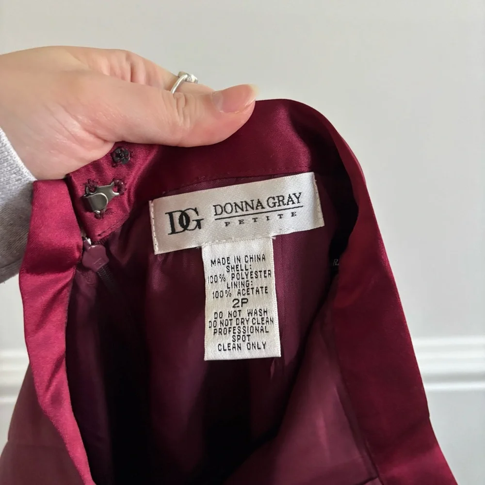 Satin Beaded Matching Set Maxi Dress Burgundy Corset Embellished Vintage Sz xs